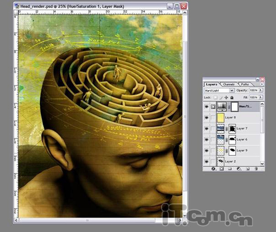 Photoshop合成大脑中的迷宫抽象海报